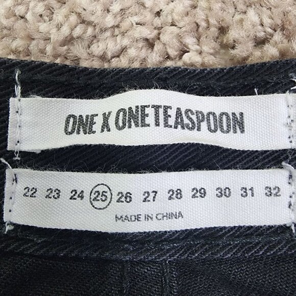 One X OneTeaspoon Free People Awesome Baggies Washed Black Destroyed Jeans 25 - Picture 4 of 9
